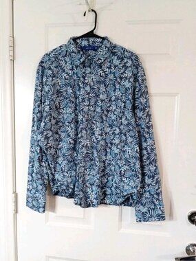 Apt. 9 Men’s XXL Blue Floral Tropical Hawaiian Long Sleeve Shirt 100% Cotton